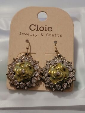 Cloie Gold Floral Drop Earrings with Crystal